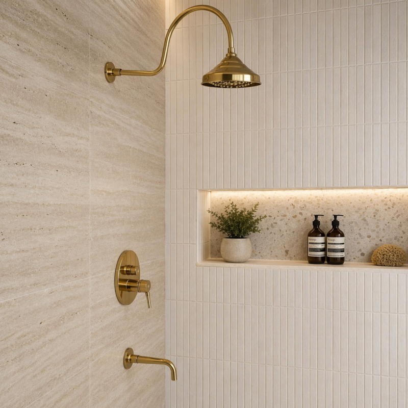 Unlacquered Brass Wall Mounted Shower System | Handmade Solid Brass Rain Shower Set