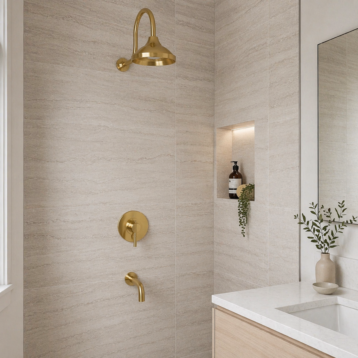 Unlacquered Brass Concealed Shower System Handmade Solid Brass Bathroom Fixture