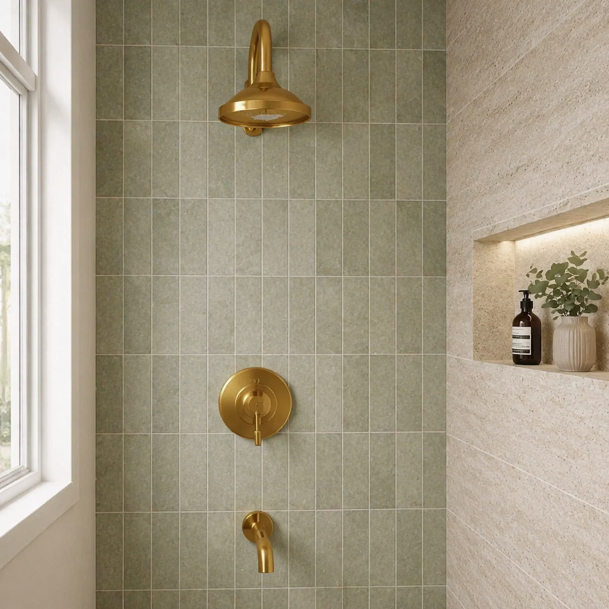 Unlacquered Brass Concealed Shower System Luxury Wall Mounted Rain Shower Set