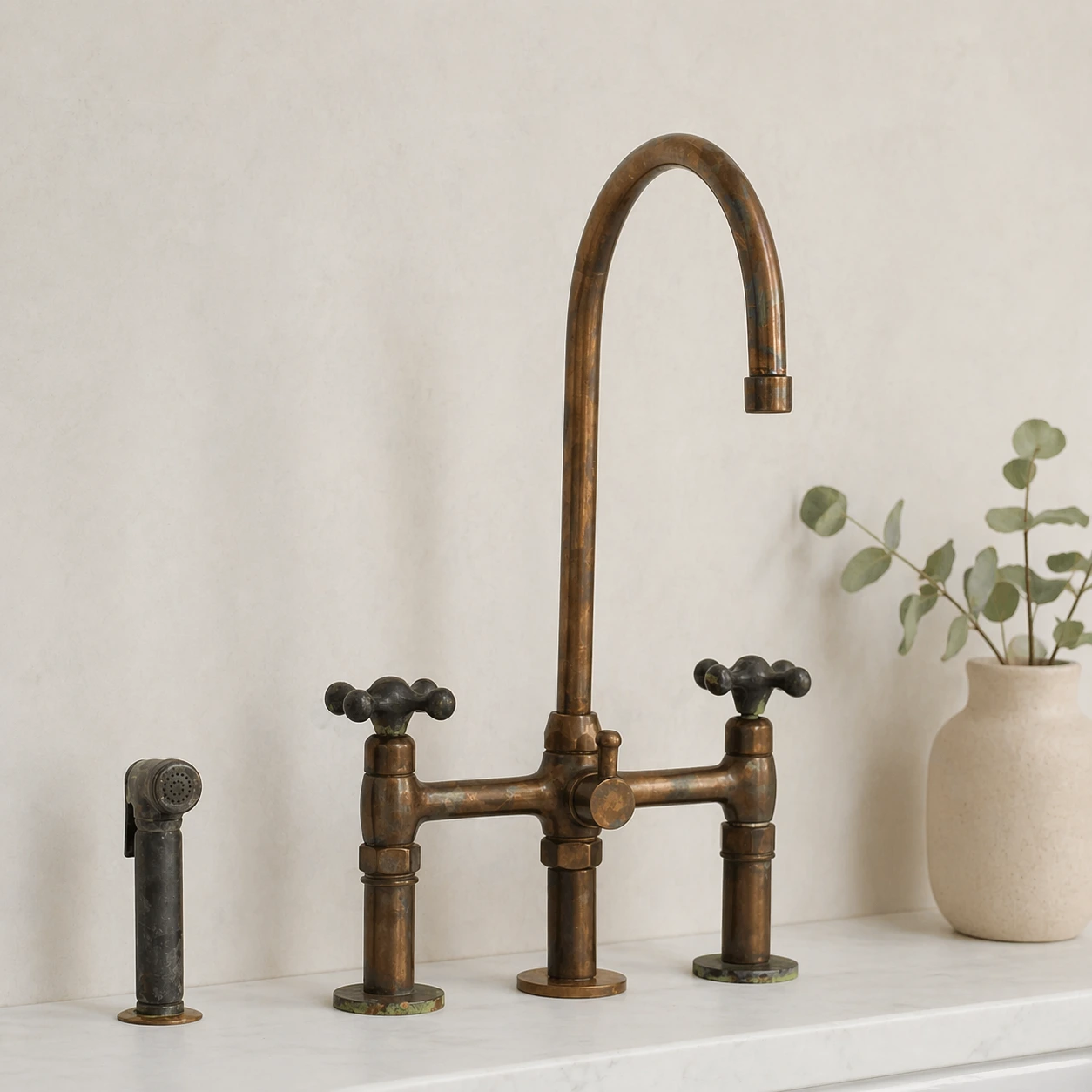 Handmade Brass Bridge Kitchen Faucet