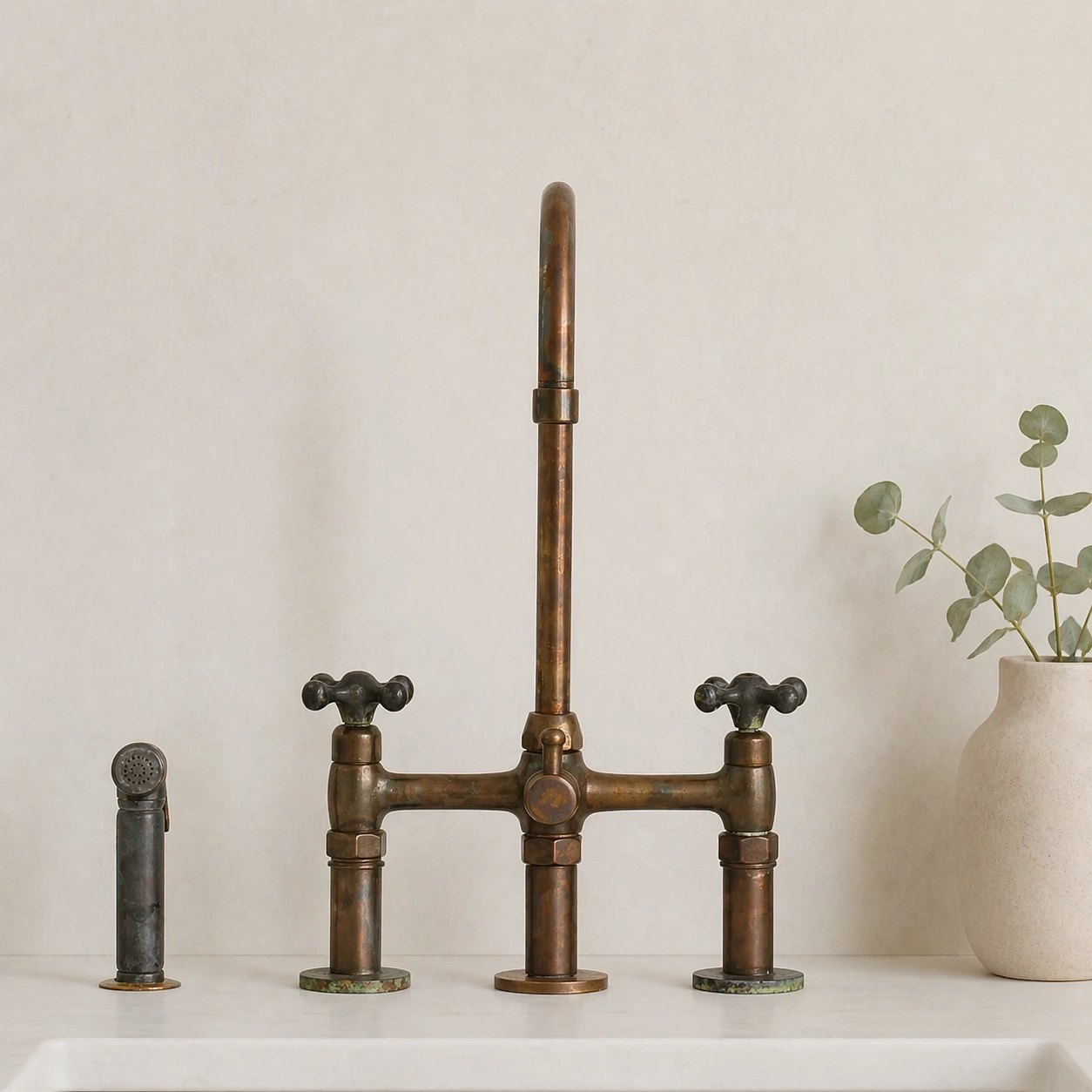 Handmade Brass Bridge Kitchen Faucet