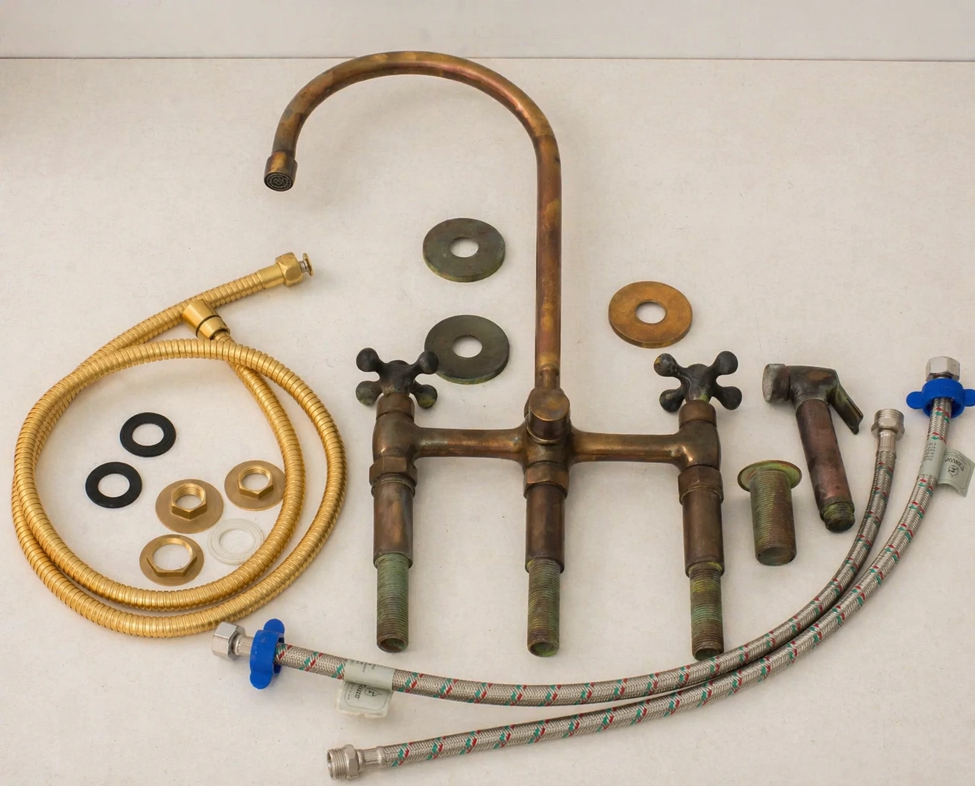 Handmade Brass Bridge Kitchen Faucet