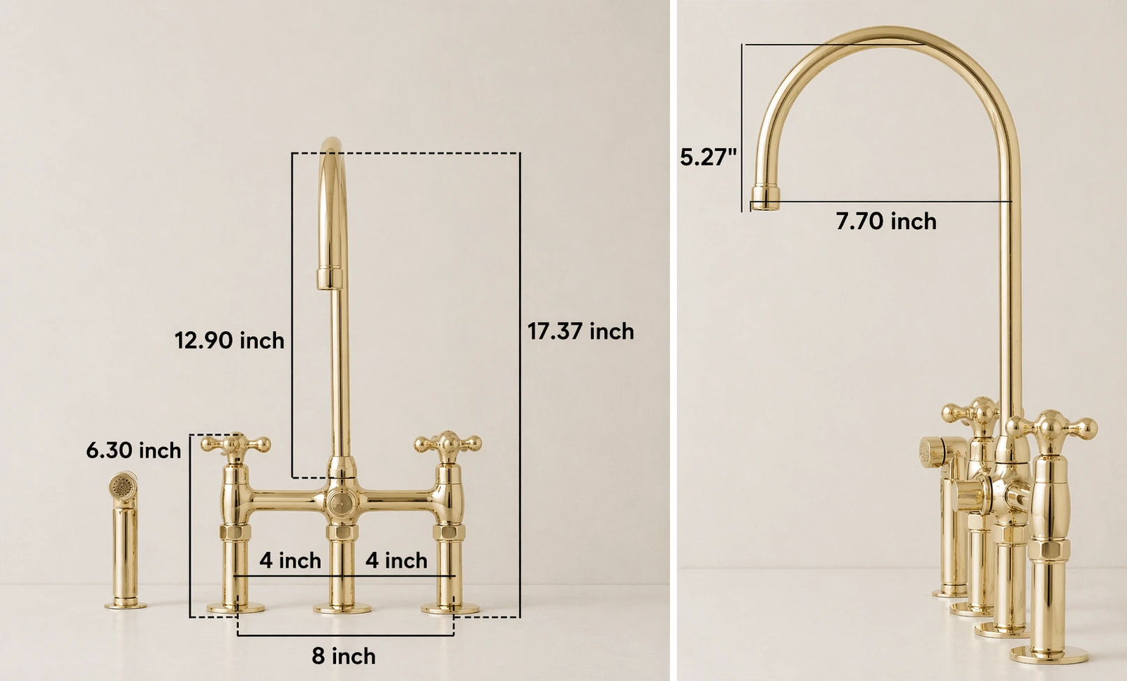 Handmade Brass Bridge Kitchen Faucet