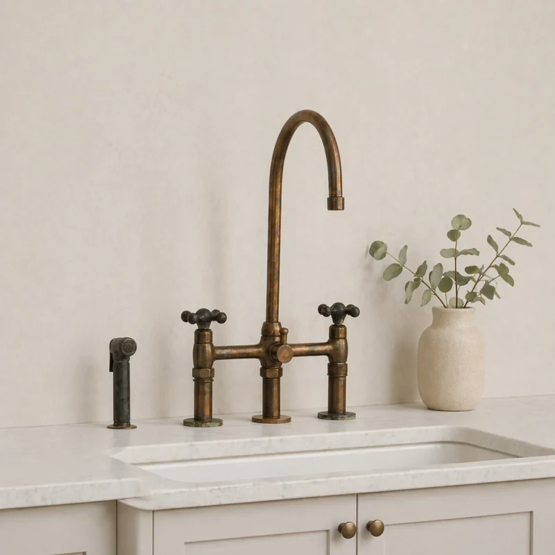 Handmade Brass Bridge Kitchen Faucet