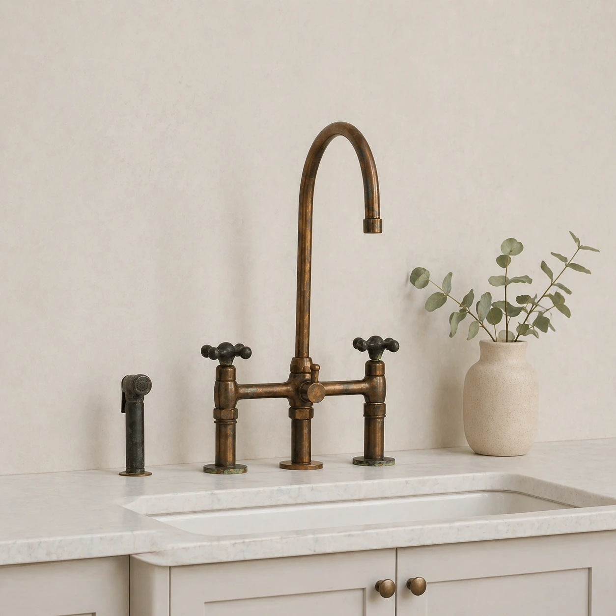 Handmade Brass Bridge Kitchen Faucet