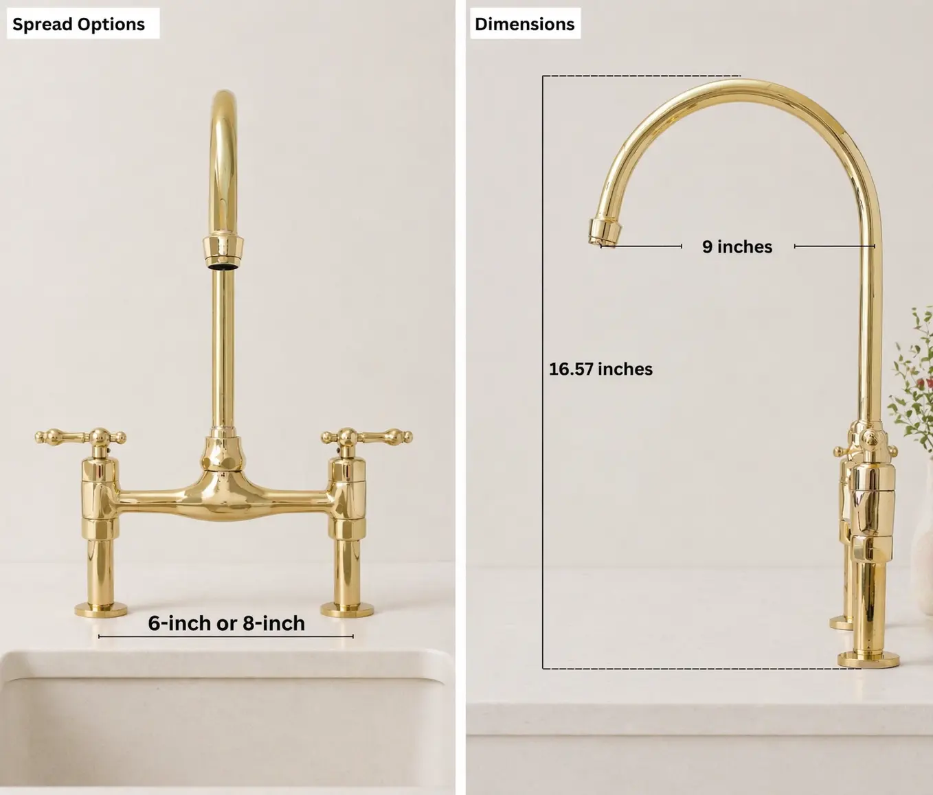 Unlacquered Brass Bridge Kitchen Faucet