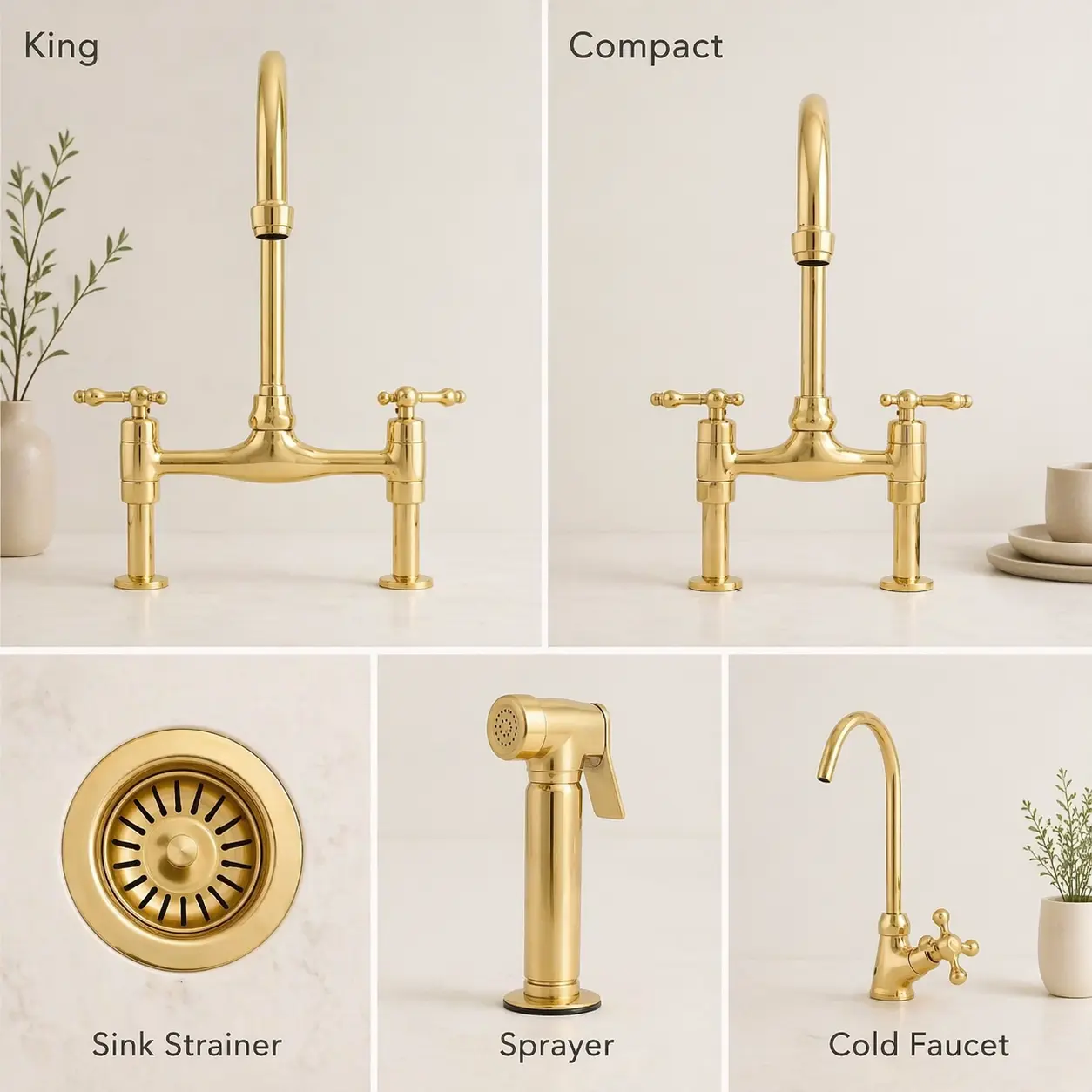 Unlacquered Brass Bridge Kitchen Faucet