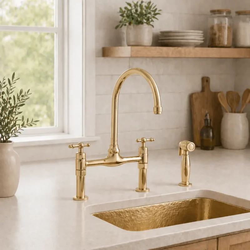 Unlacquered Brass Bridge Kitchen Faucet