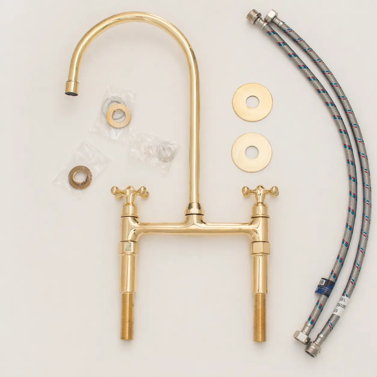 Moroccan Handmade Unlacquered Brass Bridge Kitchen Faucet