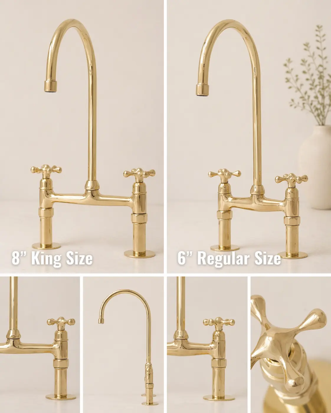 Moroccan Handmade Unlacquered Brass Bridge Kitchen Faucet