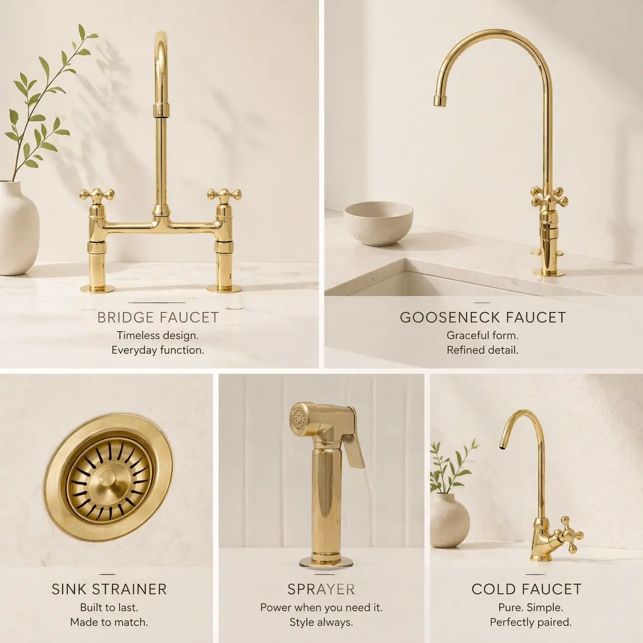 Moroccan Handmade Unlacquered Brass Bridge Kitchen Faucet