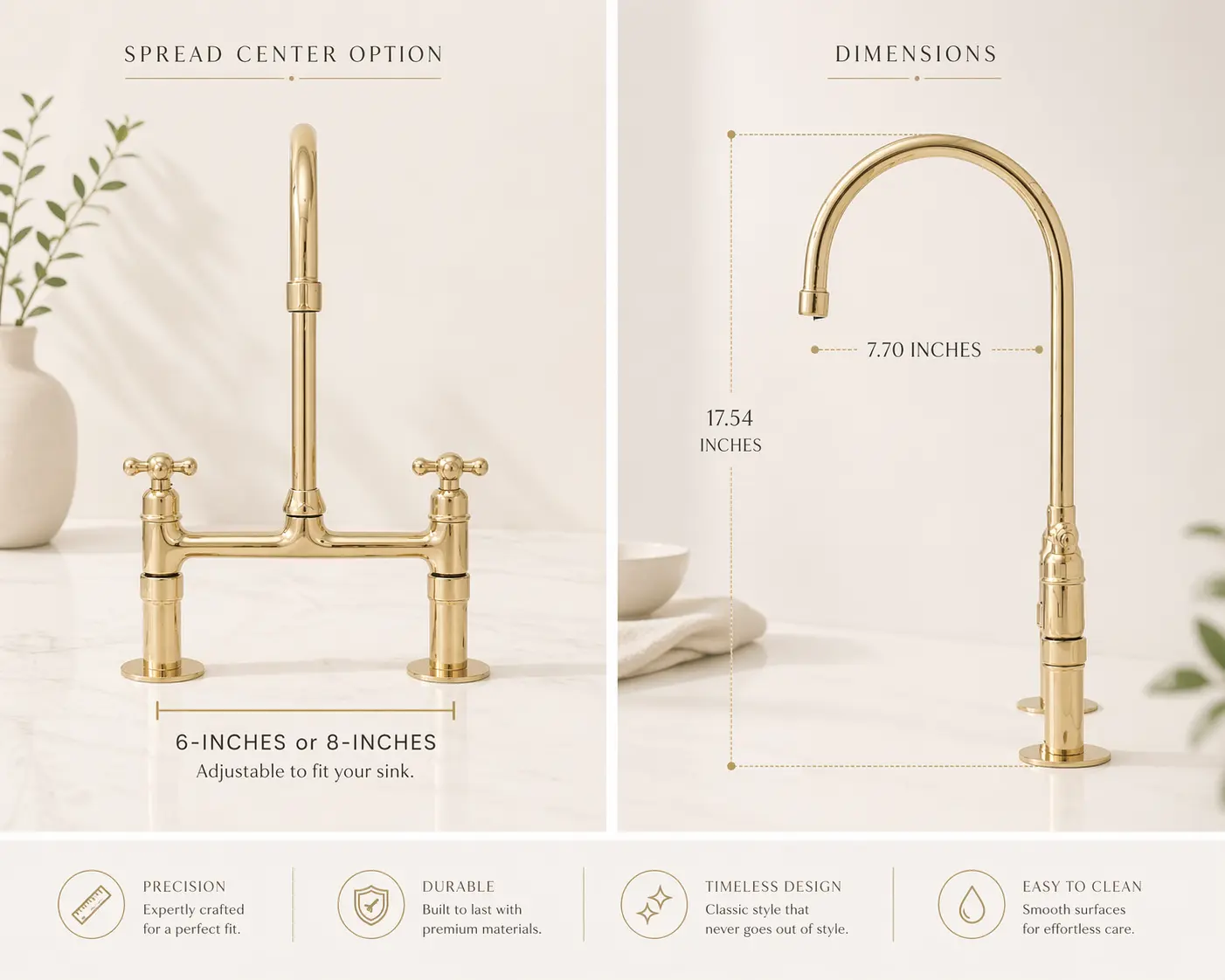 Moroccan Handmade Unlacquered Brass Bridge Kitchen Faucet
