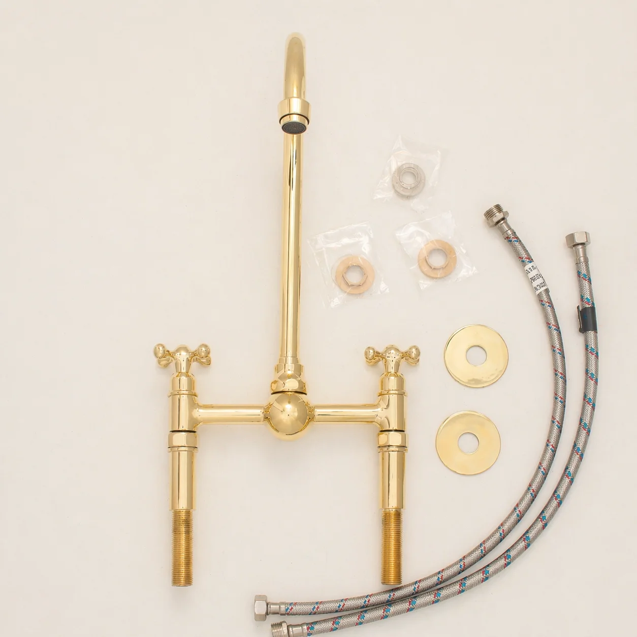Moroccan Handmade Unlacquered Brass Kitchen Bridge Faucet
