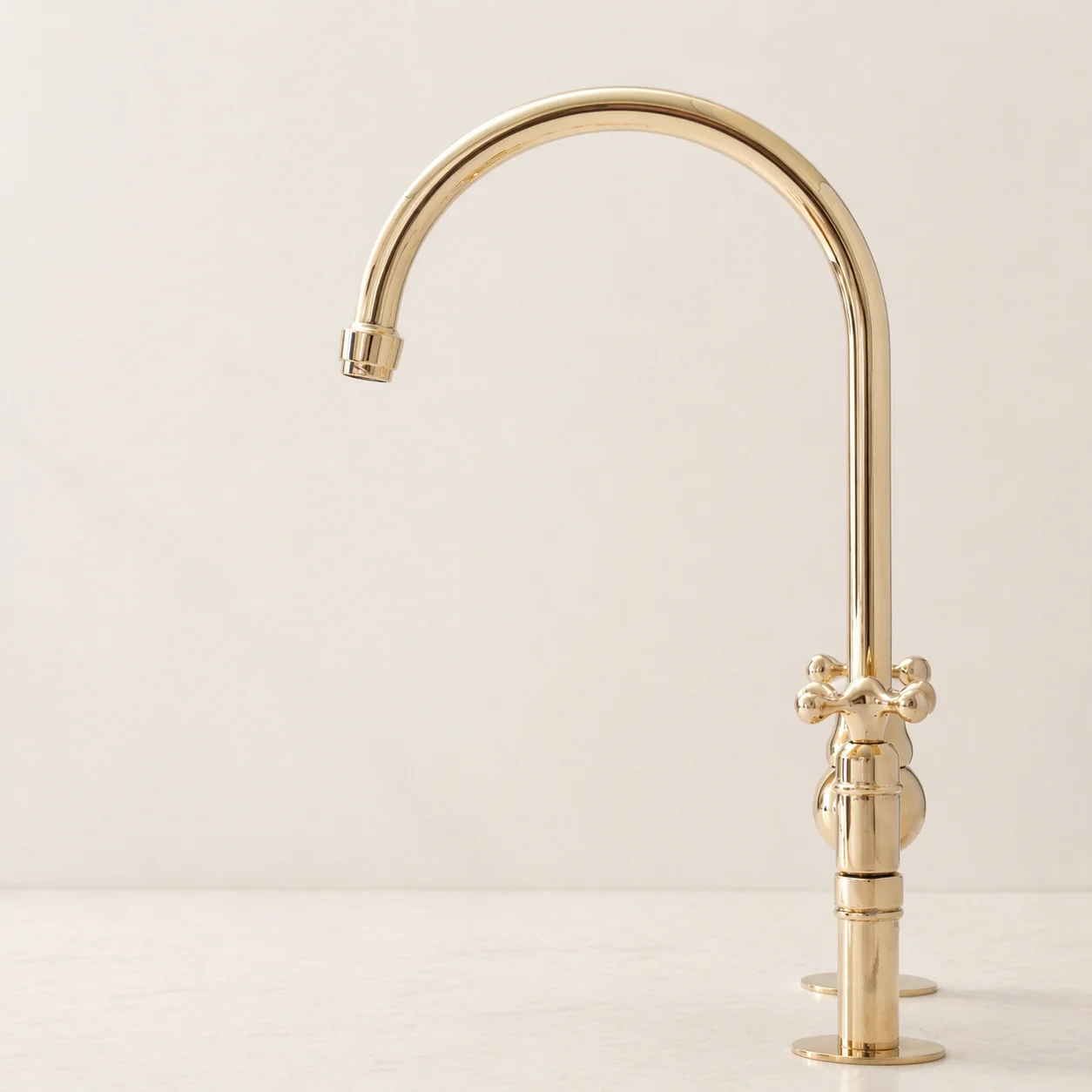 Moroccan Handmade Unlacquered Brass Kitchen Bridge Faucet
