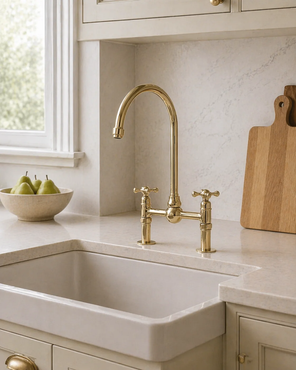 Moroccan Handmade Unlacquered Brass Kitchen Bridge Faucet