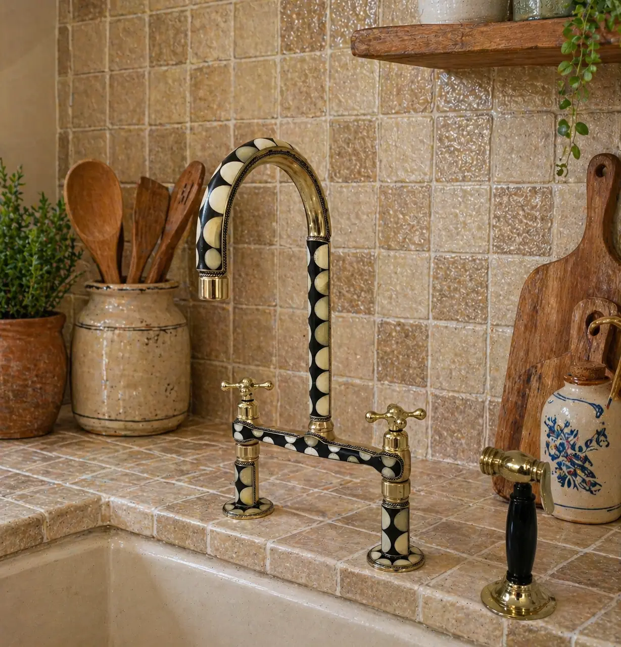 Moroccan Brass Bridge Kitchen Faucet