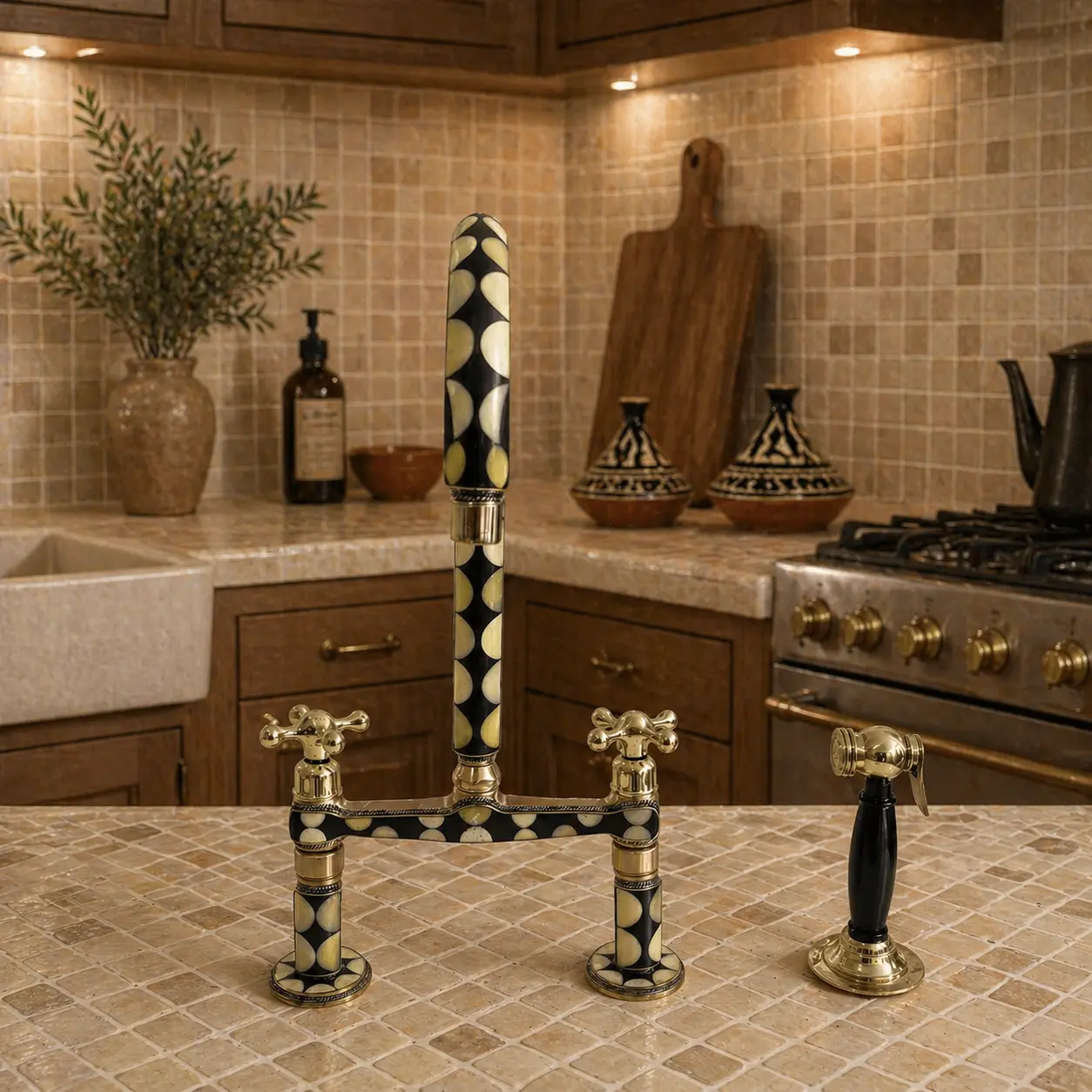 Moroccan Brass Bridge Kitchen Faucet
