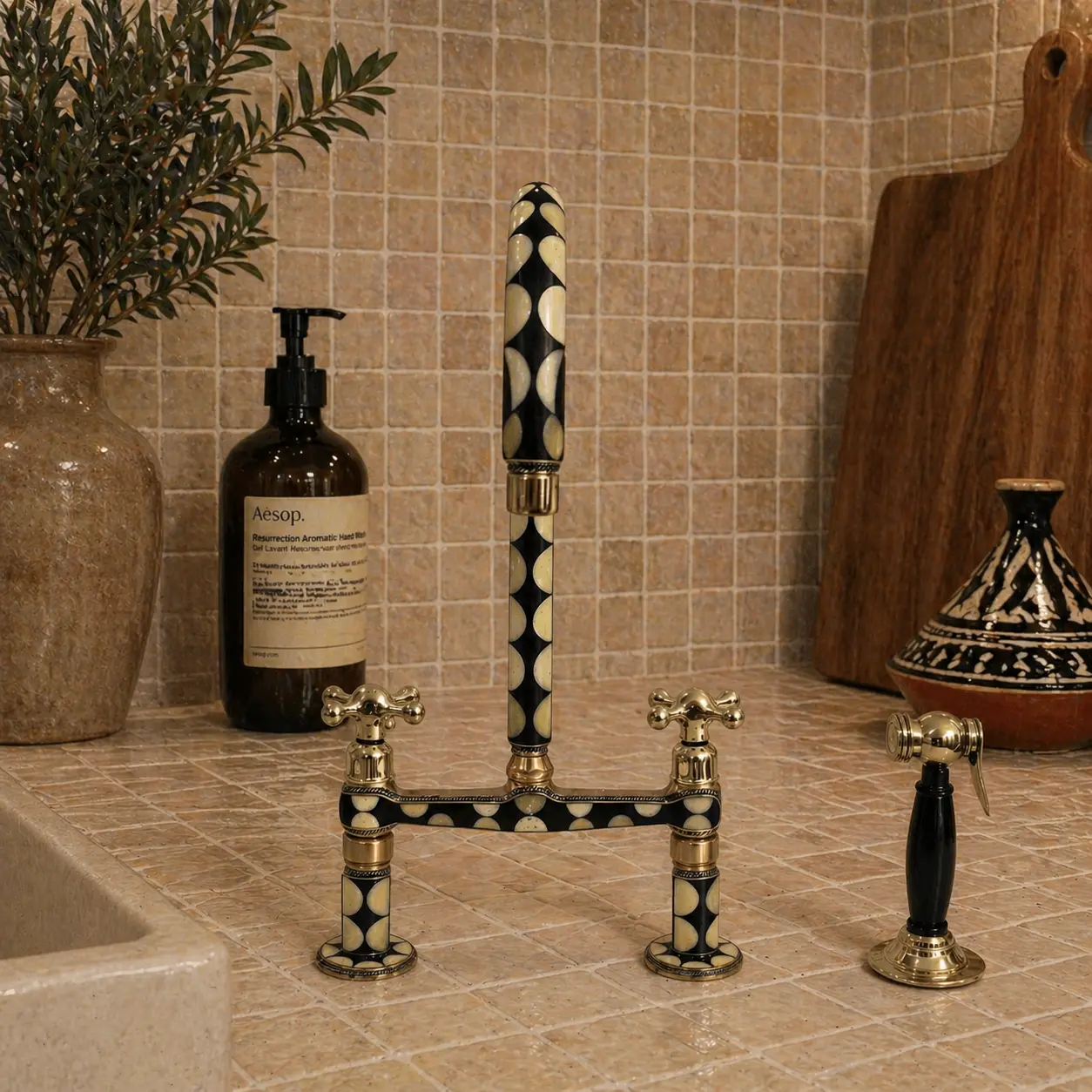 Moroccan Brass Bridge Kitchen Faucet