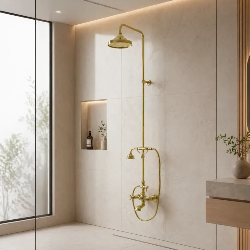 Unlacquered Antique Brass Exposed Shower System with Handheld & Tub Faucet
