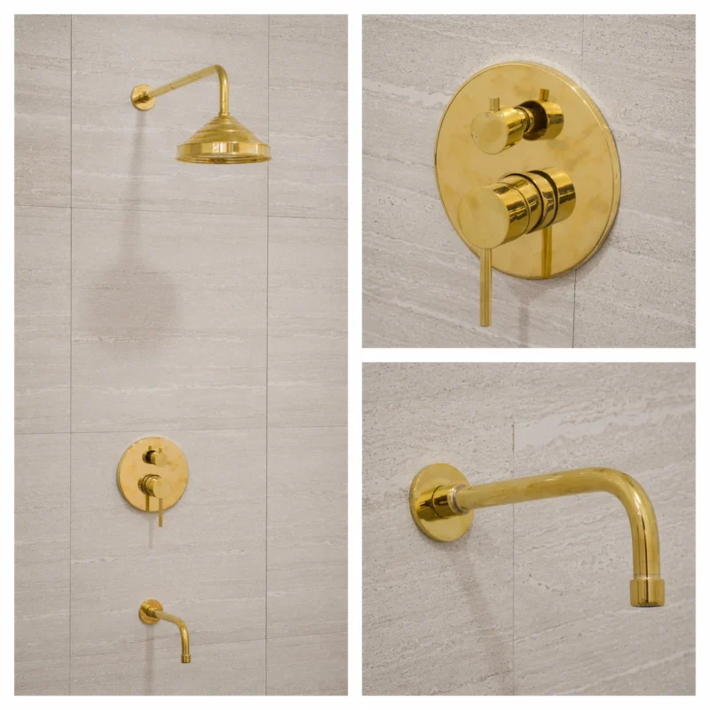 Built-In 2-Outlet Brass Shower System with Tub Filler & Rain Shower Head