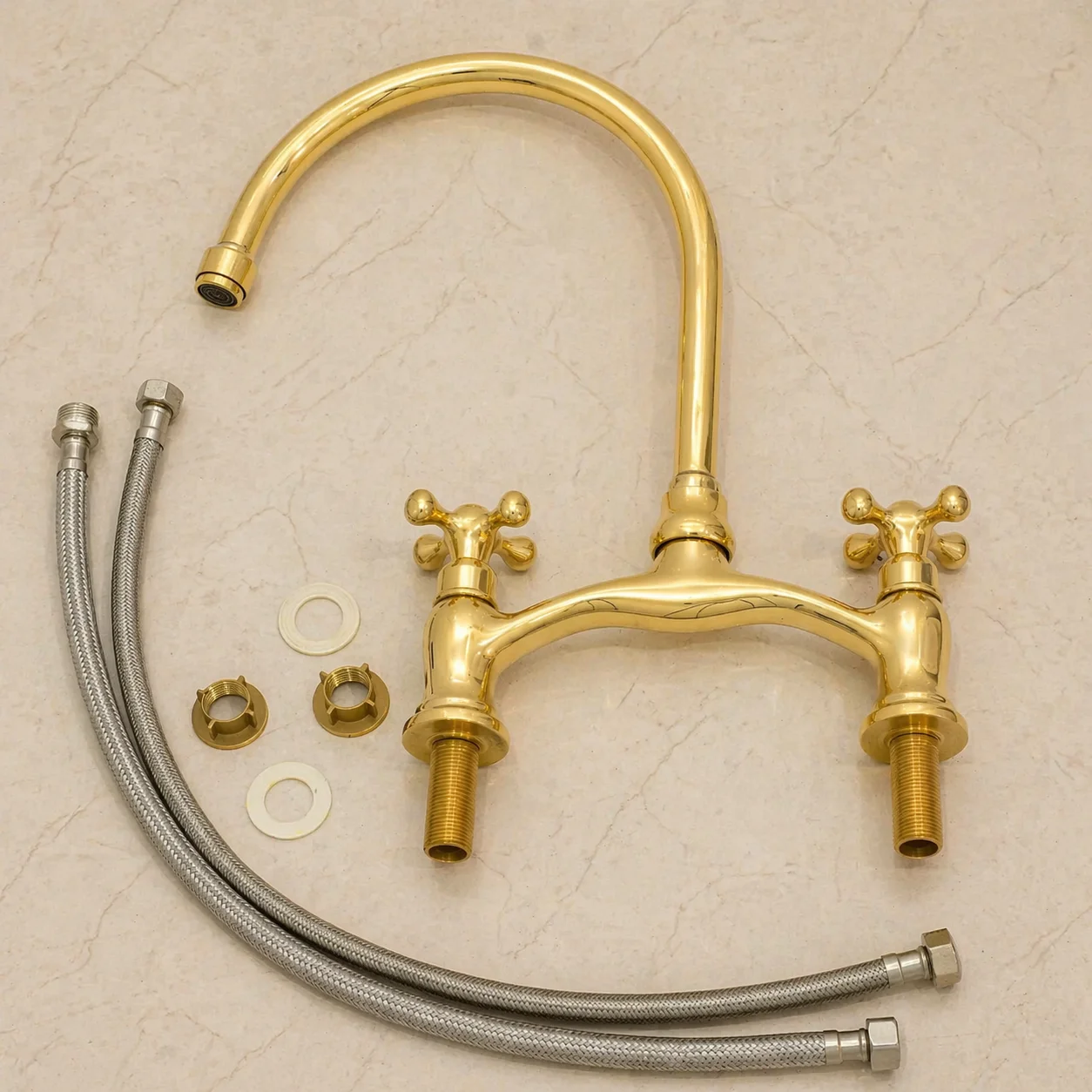 unlacquered brass bridge kitchen faucet