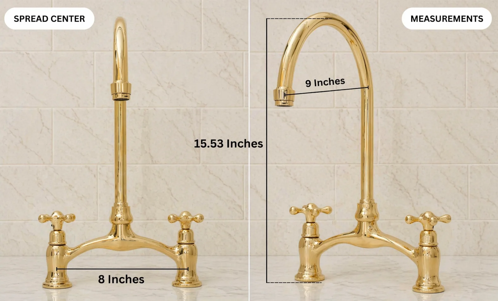 unlacquered brass bridge kitchen faucet