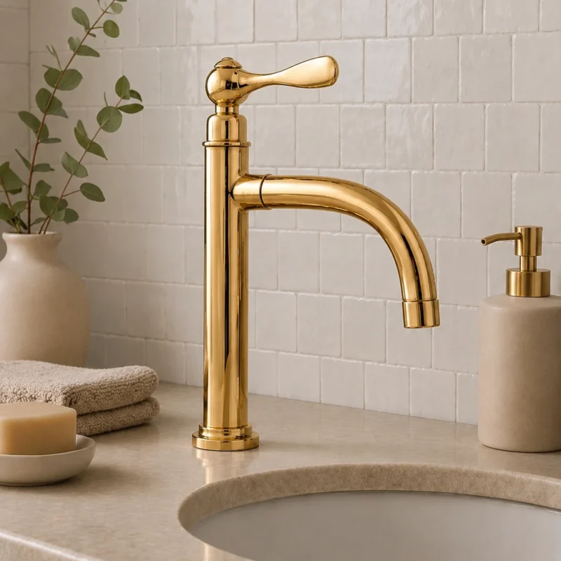 Moroccan Handmade Brass Bathroom Vanity Faucet – Luxury Single Hole Sink Mixer Tap