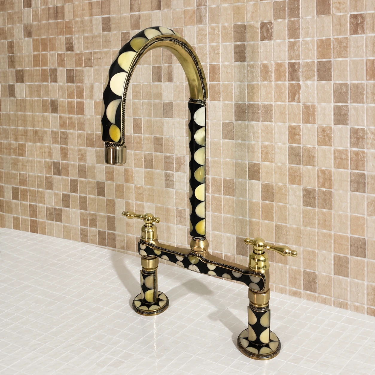 Handmade Brass Bone & Resin Bridge Kitchen Faucet
