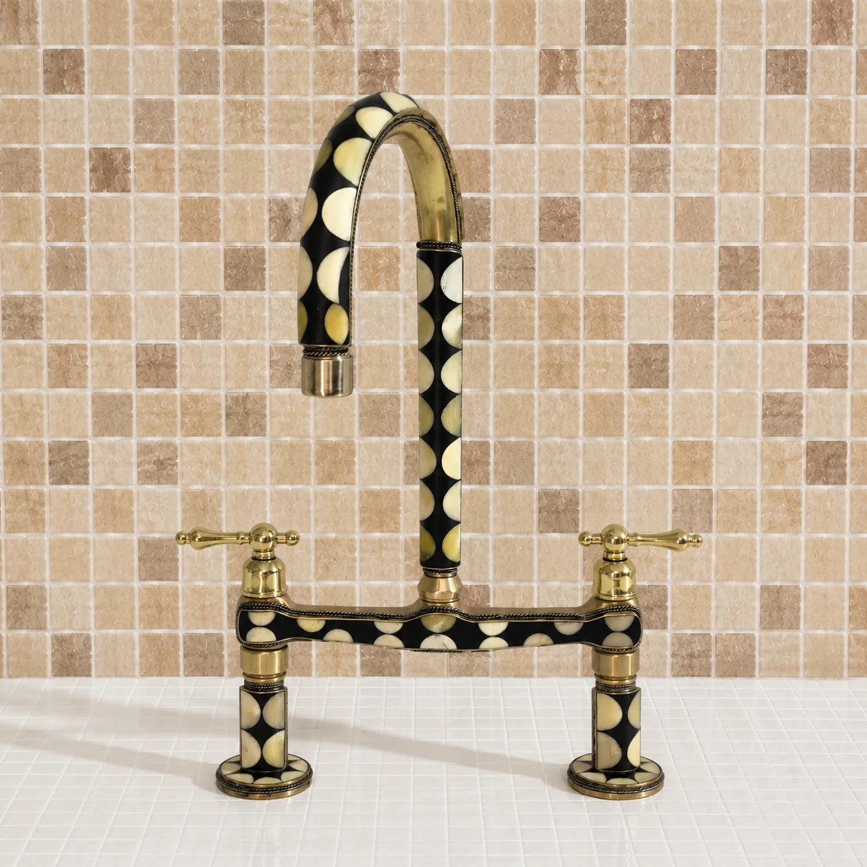 Handmade Brass Bone & Resin Bridge Kitchen Faucet