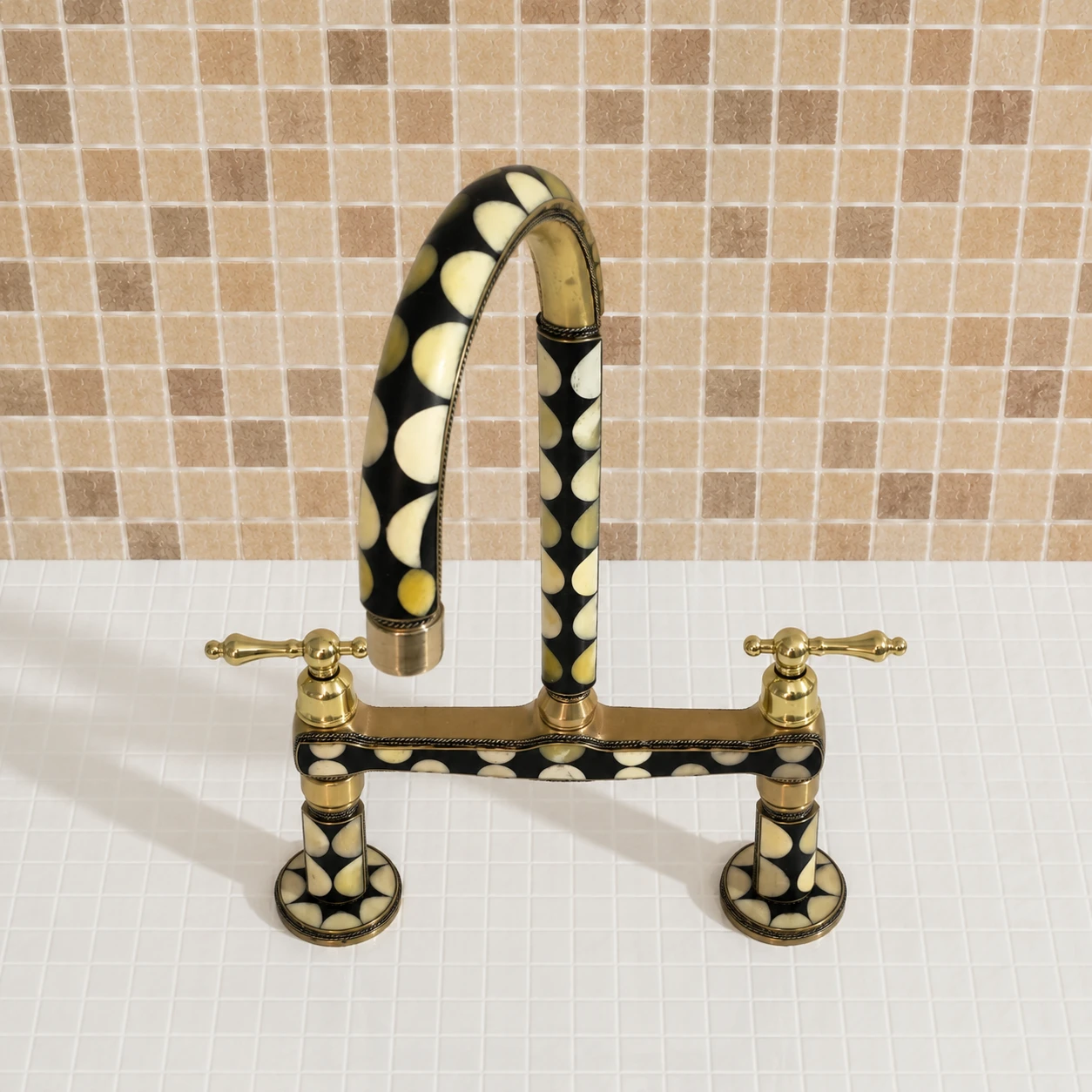 Handmade Brass Bone & Resin Bridge Kitchen Faucet