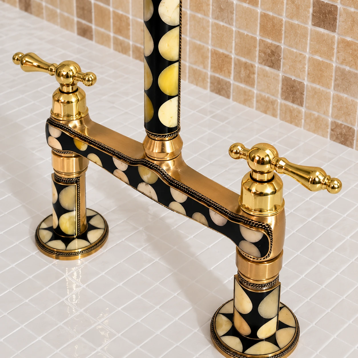 Handmade Brass Bone & Resin Bridge Kitchen Faucet