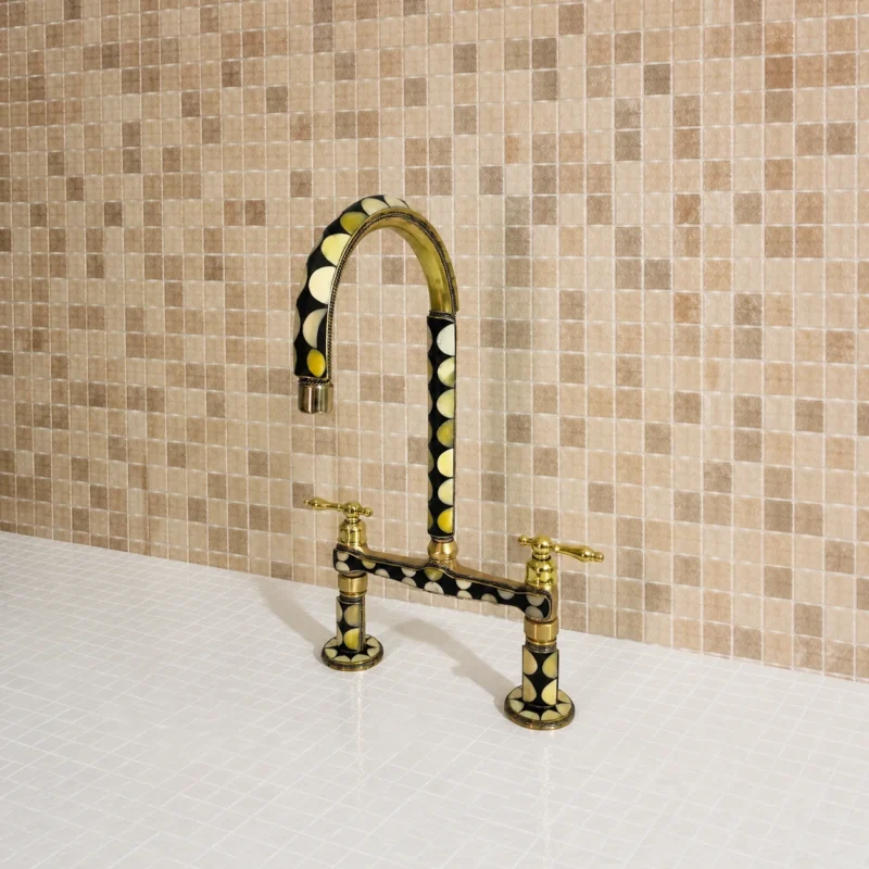 Moroccan Handmade Brass Bone & Resin Bridge Kitchen Faucet – Luxury Artisan Sink Mixer Tap