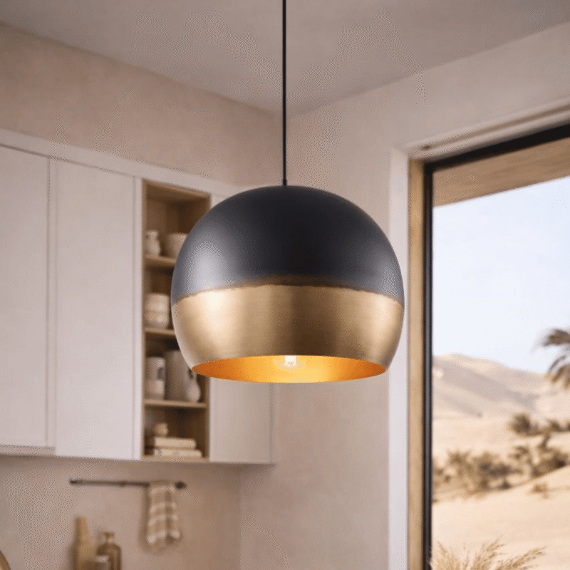 Handmade Black & Brass Dome Pendant Light