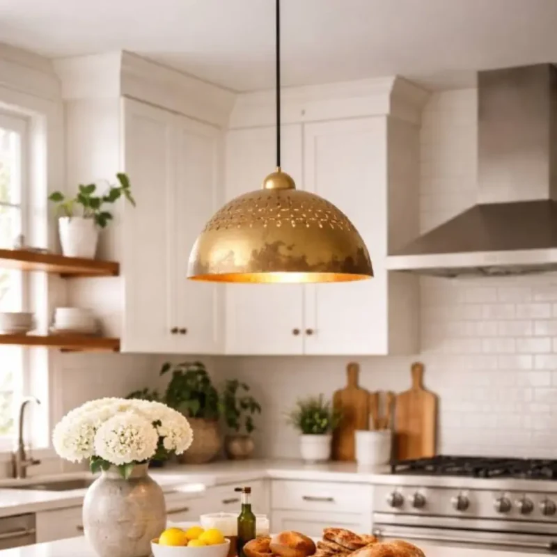 Handmade Brass Dome Pendant Light with Floral Cutouts