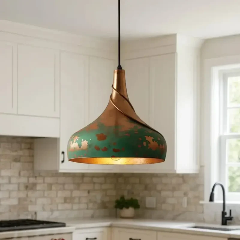 Handmade Copper Pendant Light with Green Patina | Moroccan Artisan Hanging Lamp