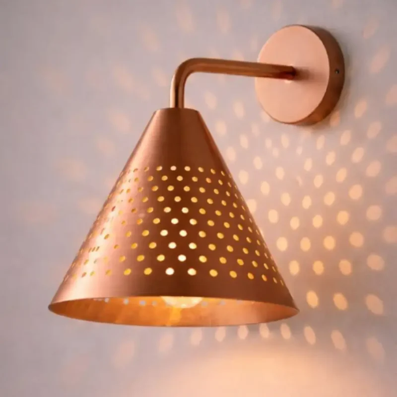 Luxury Copper Cone Wall Sconce – Modern Perforated Wall Light for Bedroom, Hallway & Living Room