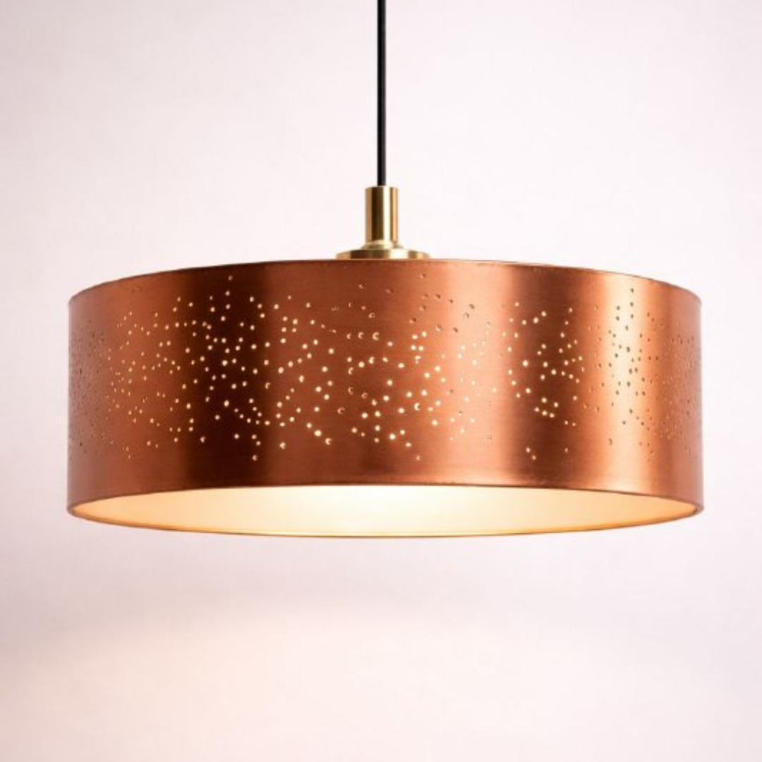 Luxury Copper Drum Pendant Light – Modern Perforated Hanging Ceiling Lamp for Kitchen, Dining Room & Living Room - Image 2