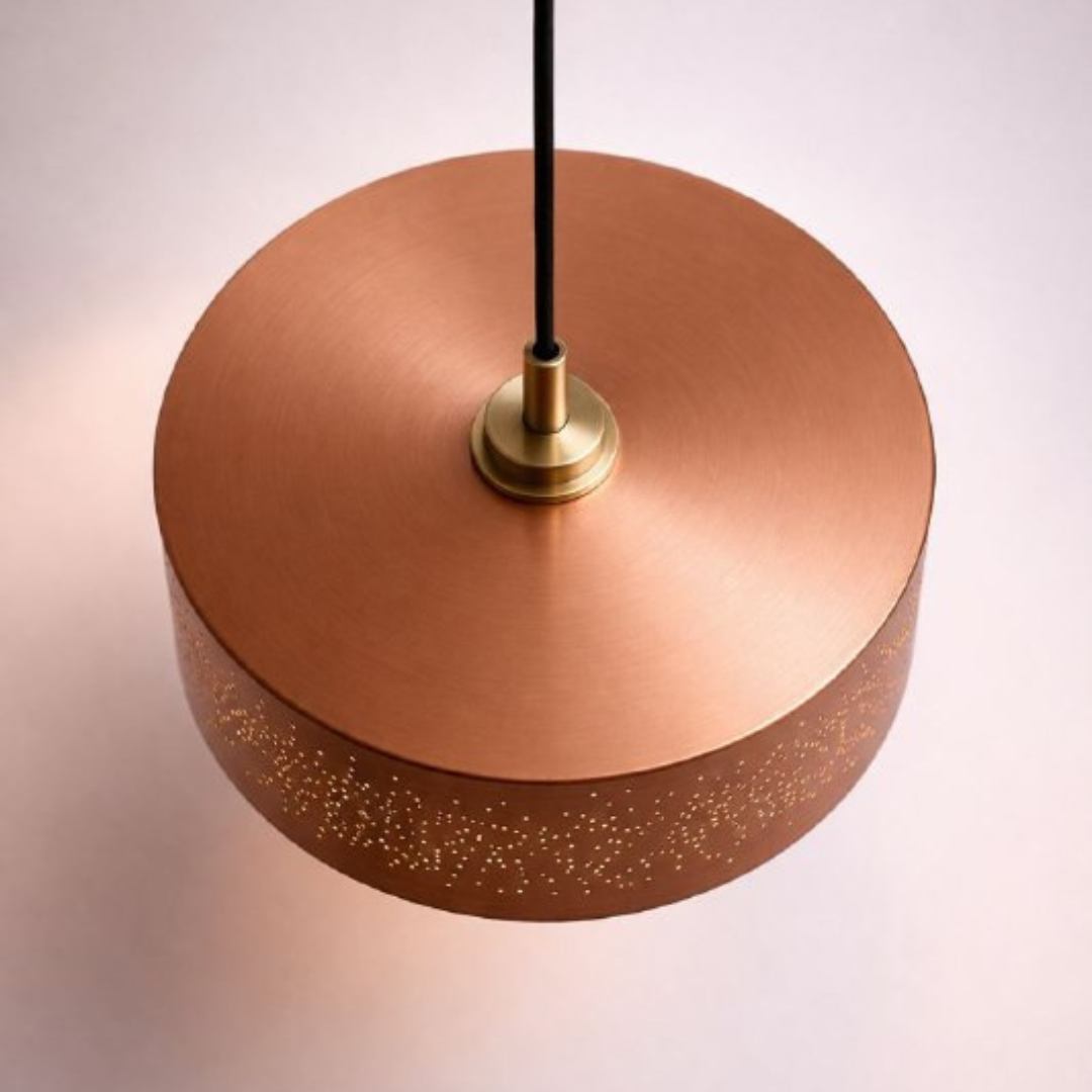 Luxury Copper Drum Pendant Light – Modern Perforated Hanging Ceiling Lamp for Kitchen, Dining Room & Living Room - Image 3