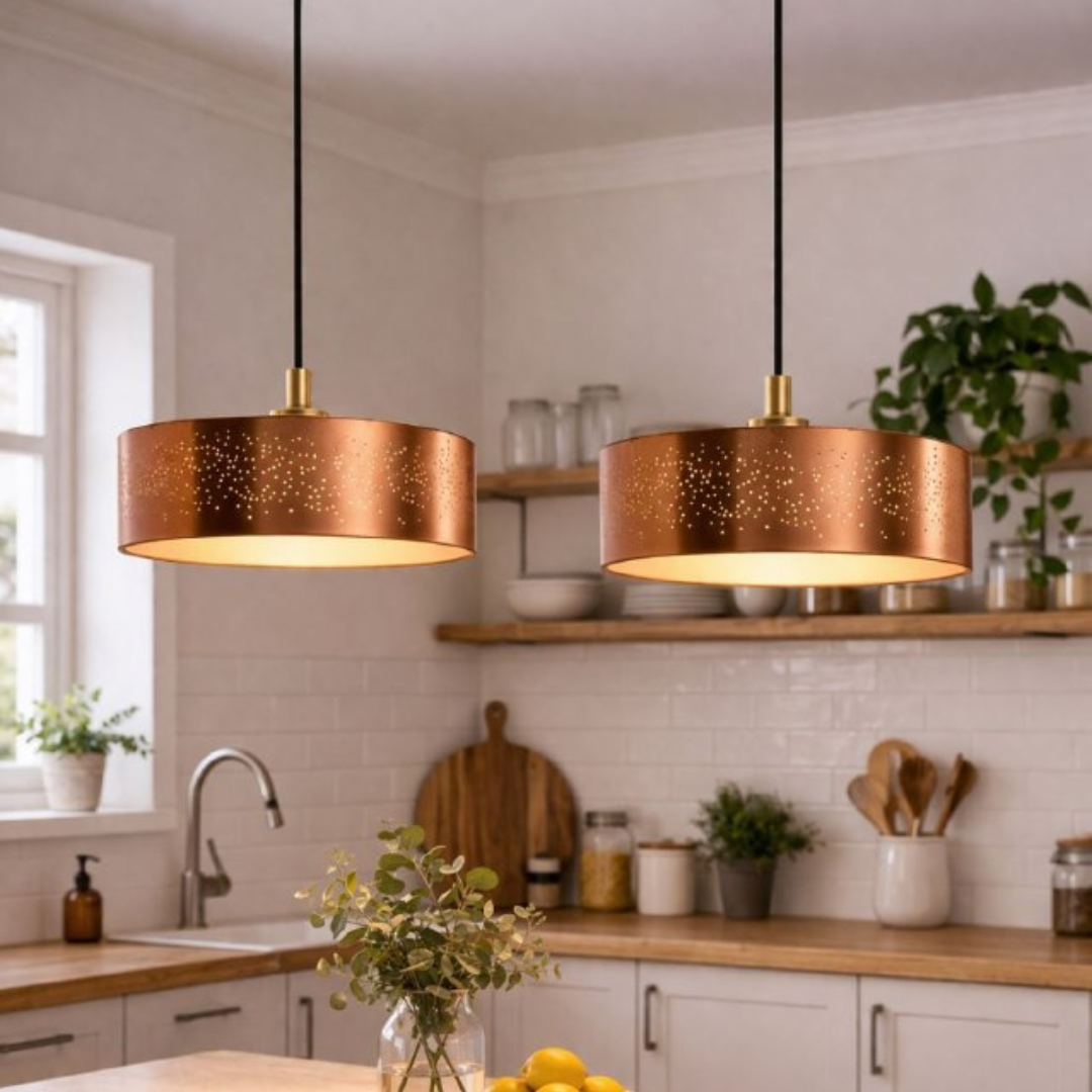 Luxury Copper Drum Pendant Light – Modern Perforated Hanging Ceiling Lamp for Kitchen, Dining Room & Living Room - Image 6