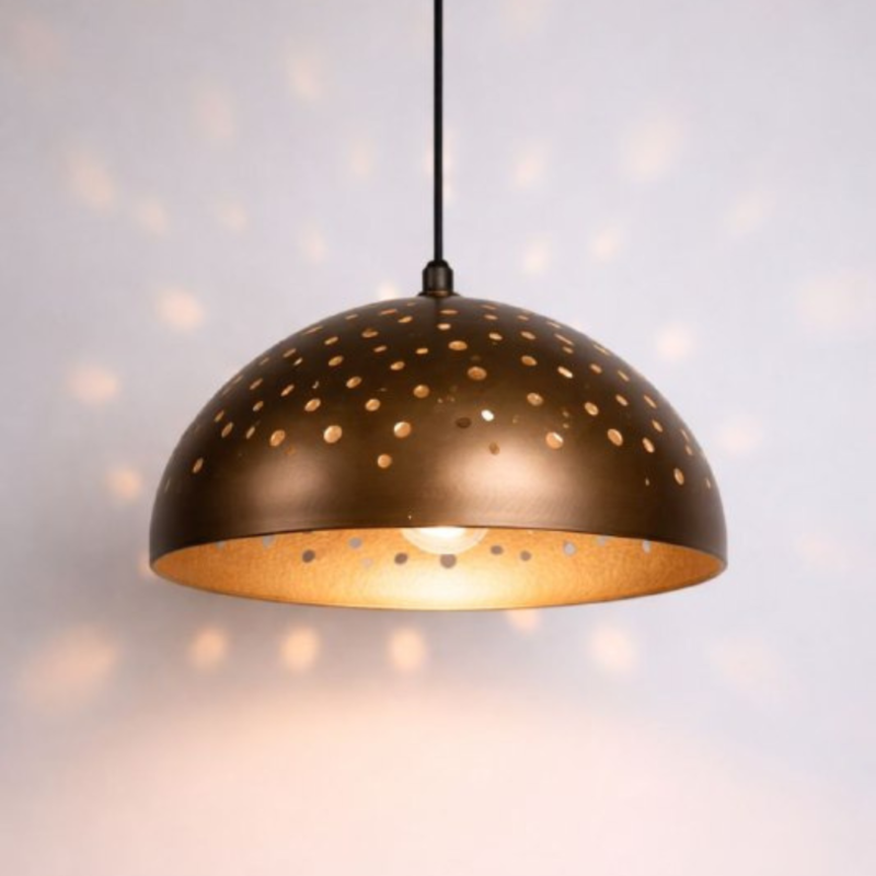 Luxury Bronze Perforated Globe Pendant Light – Modern Hanging Ceiling Lamp for Kitchen, Dining Room & Living Room