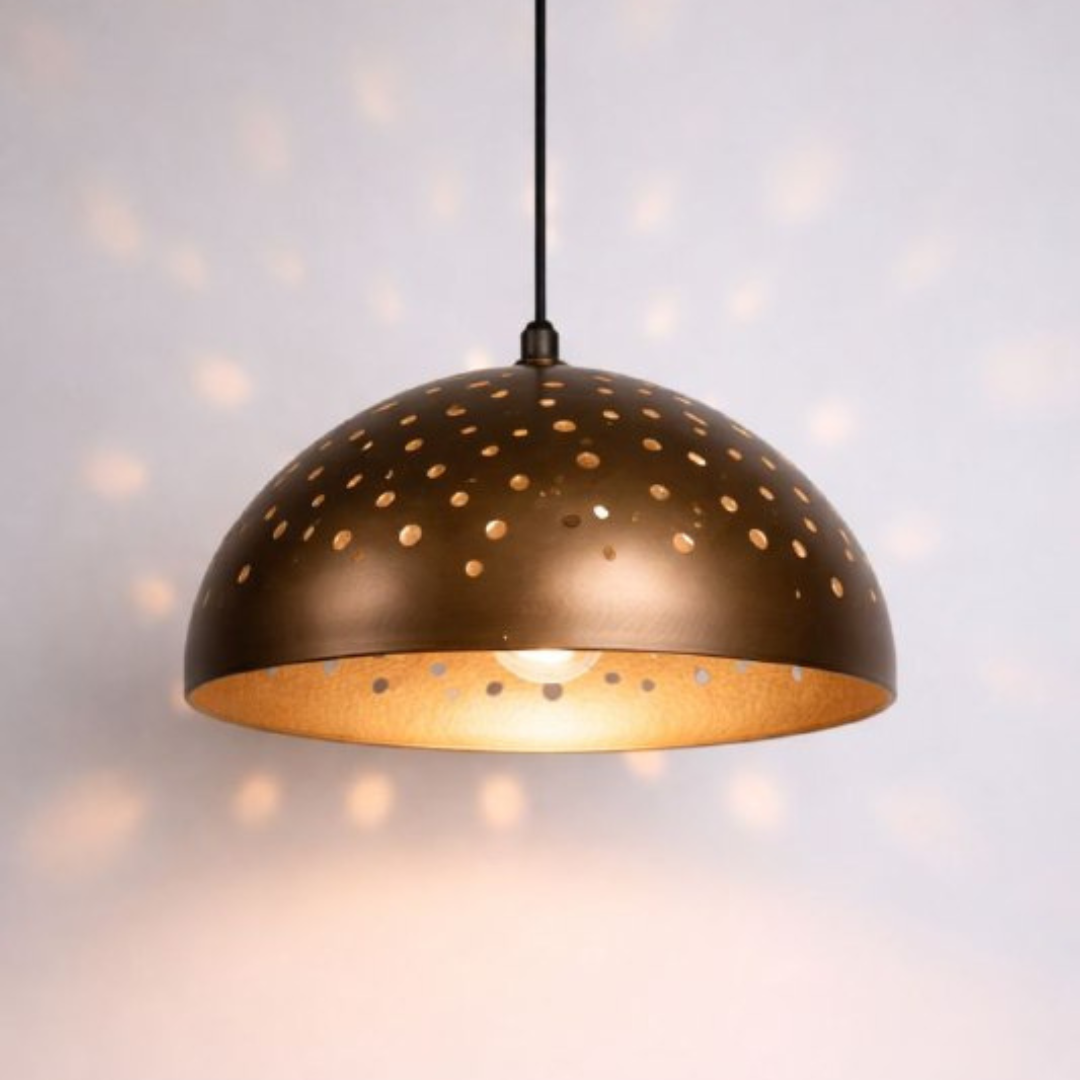 Luxury Bronze Perforated Globe Pendant Light – Modern Hanging Ceiling Lamp for Kitchen, Dining Room & Living Room